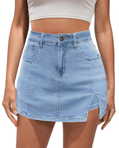 Vetinee Women's Summer Mini Skorts Denim Skirts with Pockets - Blue Fog, Size 12 / 14