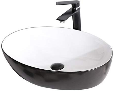 Standwaschbecken, Badezimmer-Waschbecken, Keramik-Waschbecken, Schwarz, Zuhause, kreativ, Aufsatzwaschbecken mit Wasserstopfen, Badezimmermöbel, rund