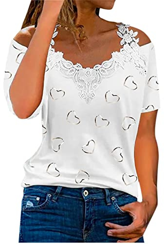 Camiseta Mujer Elegantes,Camisetas Manga Corta Mujer Holgada Casual Camisa Cuello en Pico con Tirantes de Encaje Vintage Camiseta con Colorido Estampado Mariposa Camiseta Blanca Mujer