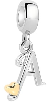 Symretie Damen A-Z Buchstaben Charm Anhänger Initial Beads Charms mit Gelbem Herz Kompatibel mit Europäischen Armbänder und Halskette