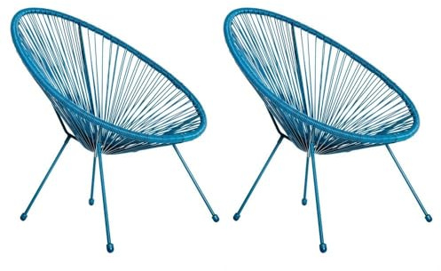 LOLAhome Pack 2 Sillones de jardín Acapulco Azul | Cuerdas de Rattan PE y Acero | 72x77x84 cm | con Topes de Goma, Resistente hasta 120kg | para Interior y Exterior, Jardín, Terraza | Acapulco