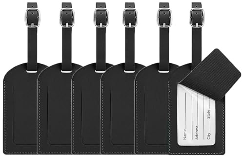 Lot de 6 étiquettes à bagages en cuir (noir)