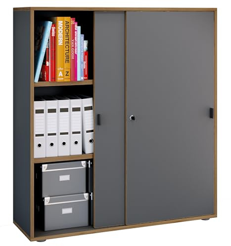 VCM Büroschrank mit 3 Fächern | moderner Aktenschrank mit Schiebetüren | Maße ca. H. 110 x B. 100 x T. 37 cm– Salia 3-Fach
