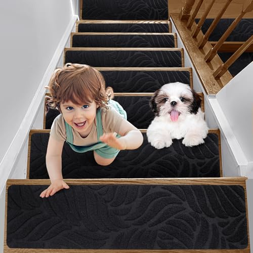 YISUN Tapis Marche Escalier Intérieur Antidérapant 15pcs Surface Adhésif 20 x 65cm pour Enfants âgées Chiens (Noir Clair)