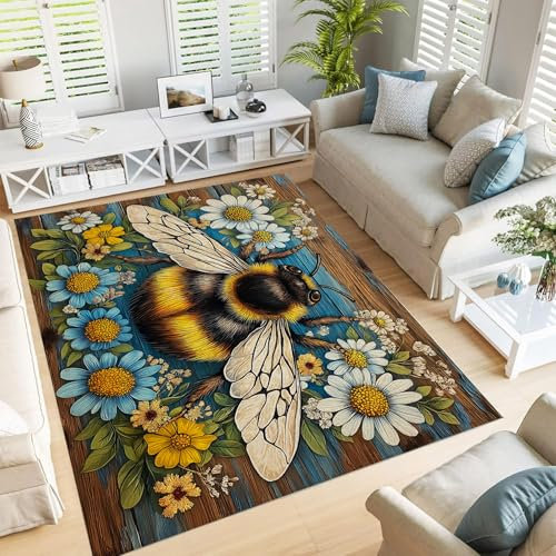GDJSMIN Living Room Rugs Large- Luxury Classical chrysanthemum Design Dense Pile Carpet Yellow bee Runner for Hallway Non Slip Washable Area Rug Kitchen Floor - 240 x 300 cm