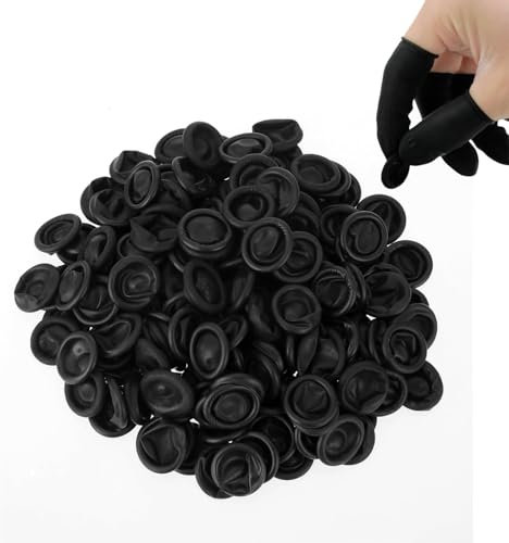 Fenglin-joy Protector de Dedo Desechable, 100pcs Protegetor Dedo Látex Dediles para Dedos Manos para belleza mantenimiento electrónico, pintura y joyería de limpieza (Negro)