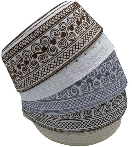 Dianzan Muslimische Gebetsmütze, 5 Stück, Baumwolle, Stickerei, Totenkopfmütze, Herren, Muslimische Mütze, Islam, Ramadan, Gebetsmütze, Islam, Kufi, Kopfbedeckung, Winter, Muslimische Mütze