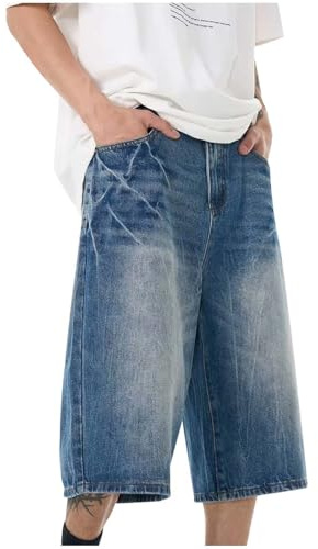 Pantaloncini da uomo 3/4, pantaloni corti baggy, pantaloncini Y2K, jeans denim, pantaloncini hip hop, pantaloncini a gamba larga, bermuda, pantaloncini cargo, pantaloni capri, cotone