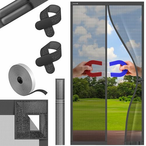 KESSER® Magnet Fliegengitter Tür Insektenschutz Magnetvorhang Türvorhang Schutzgitter mit kinderleichter Inkl. Klebemontage für Balkontür Terrassentür Kellertür Montage (Anthrazit, 100 x 220 cm)