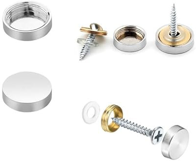 Wopanxye 12 Set Mirror Screws with Chrome Caps 10mm Shower Decorative Covers Brushed Polished Stainless Steel Nails with Washers for Tables, Bath Plates, Wardrobes, Glass Signs, Zinc Plated, Silver