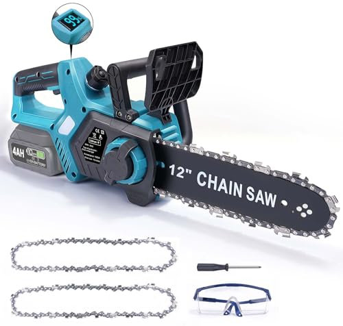 Akku Kettensäge 12 Zoll, Elektro Kettensäge kompatibel mit Makita 18V Akku | 1000W Bürstenloser Motor | Automatische Kettenschmierung | Werkzeuglose Kettenspannung | 30cm Schwertlänge (ohne Akku)