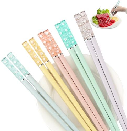 Maxmoc 5 Paar Essstäbchen für Chinesische,Japanische,Koreanische Gerichte | Spülmaschinenfeste Stäbchen zum Essen,Wiederverwendbar,Rungrutschfeste,Pastellfarben,24CM