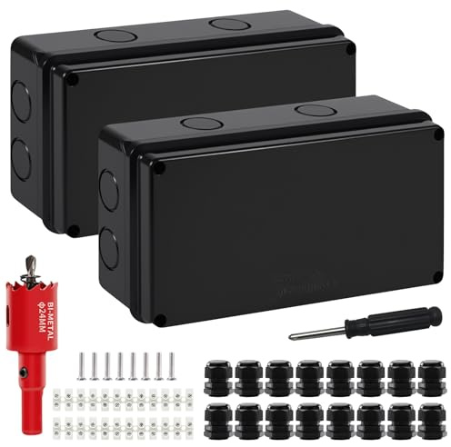 Utomhus vattentät kopplingsdosa, 2 stycken IP65 vattentät elektrisk anslutningsbox för våta golv, gör-det-själv-projekt (20 x 10 x 7 cm)
