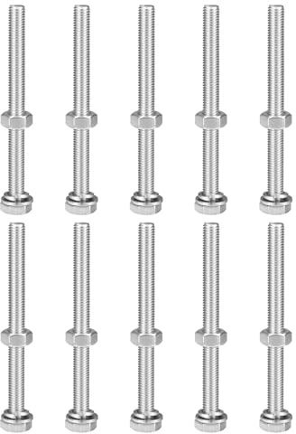 QUARKZMAN 10 Stück M10 x 120mm Sechskantschrauben Muttern Set und Unterlegscheiben Set, 304 Edelstahl Sechskant Maschinenschrauben, Gewindeschrauben mit Vollgewinde, Außensechskant Schrauben
