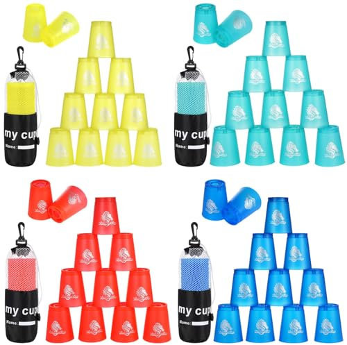 yeeplant 48-teiliges Stapelbecher-Set, Geschwindigkeitstraining und Familienspielbecher in Rot, Blau, Grün, Gelb, Kunststoff