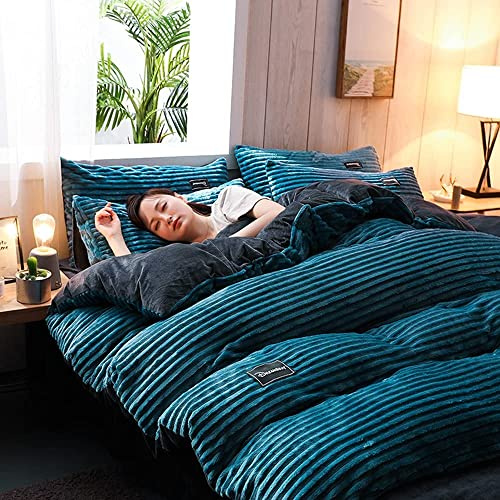 Set di biancheria da letto in flanella corallo da 4 pezzi, con copripiumino, lenzuolo e federe, biancheria da letto invernale per casa e camera da letto, morbido, caldo, confortevole, lavorazione fine