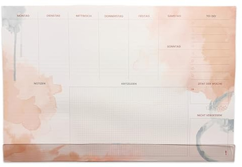 Wochenplaner Set: Schreibtischunterlage DIN A2 + A5 Notizblock - Pastell Töne - To-Do & Notizen - 80g Papier - Made in Germany