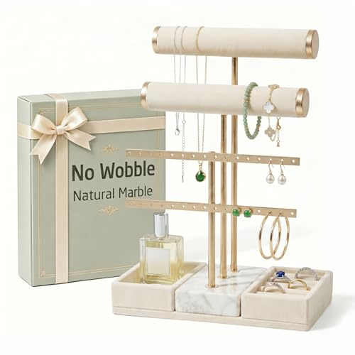 KES Natural Marble Bracelet Holder Display with 5X Weighted Base, Beige