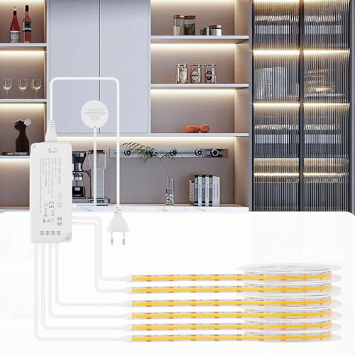 Enteenly Striscia LED COB 6 x 1 m, Dimmerabile con Controllo Touch, per Pannelli Acustici, Armadi, Cucine, Cantinette per Vini, Vetrine e Illuminazione di Scaffali, 6000K