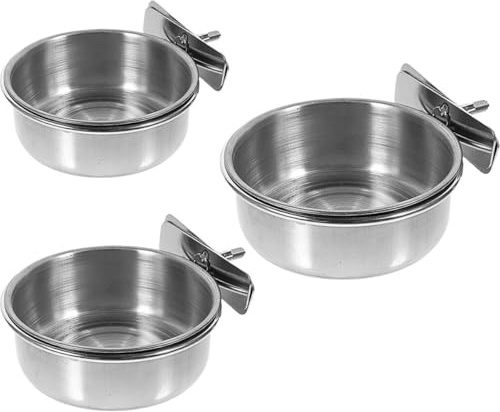 MINAOLULUS Vasos Colgantes Juego de 3 de Acero Inoxidable Duradero y Fácil de Limpiar Comedero y Bebedero para Jaulas de Loros y Gorriones