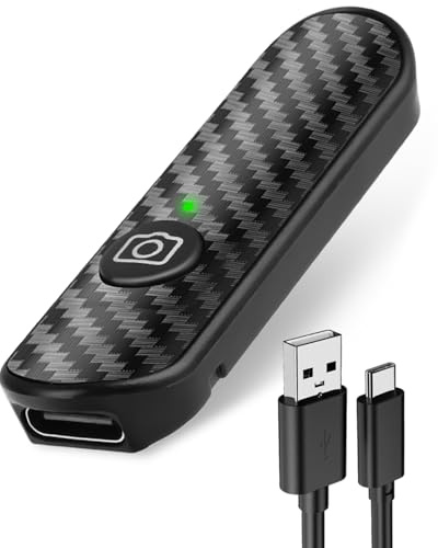 Bluetooth 5.0 Fernbedienung Fernauslöser, Wiederaufladbare Kabellose Selbstauslöser für Handy Kamera, Design in Carbonfaser mit Typ-C Tragbar Shutter für IOS Android Smartphone Tablets 10m Reichweite