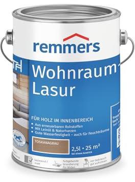 Remmers Lasure Bois intérieurs Gris toscane, 2,5 litres, Aqueuse, pour les bois intérieurs. Contient de la résine naturelle et de l'huile de lin. Pour les meubles, sols, escaliers.