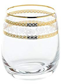 CRISTALICA Whiskyglas Charisma Golden Flower Trinkbecher Cocktailglas Saftglas 400ml Panto