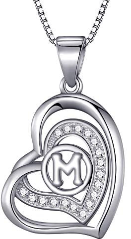 Morella Damen Halskette Herz Buchstabe M 925 Silber rhodiniert mit Zirkoniasteinen weiß 46 cm