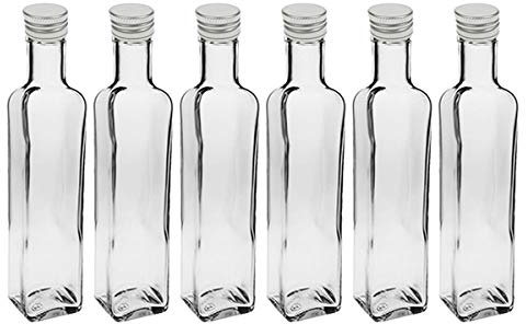 hocz 12 leere GlasflaschenMaraska & ETIKETTEN 500 ml incl. Schraubverschluss, Eckig, zum selbst Abfüllen Likörflasche Schnapsflasche Silber