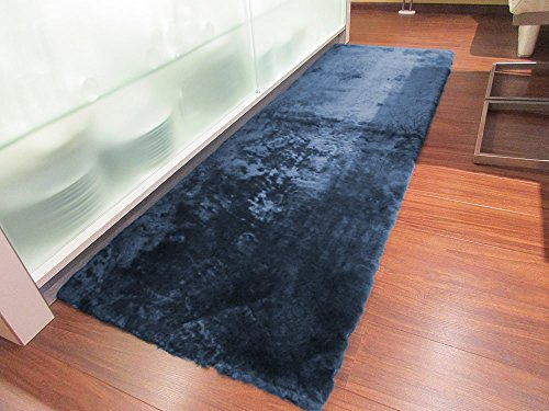 Reissner Lammfelle | FP-195-MAR | Hochwertiger Fell Teppich Bettvorleger Couchauflage | Echtes Merino Schaffell | rechteckig 195x60cm Marine blau