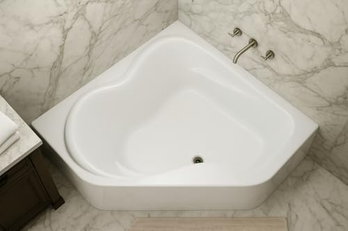 Carver Tubs - CK5959 - Modern Acrylic Fiberglass Soaking Corner Bathtub for Small Bathrooms - White Modern Curved Triangle Acrylic Bath Tub w/Headrest - Deep Relaxing Soak - 59L x 59W x 20.5H