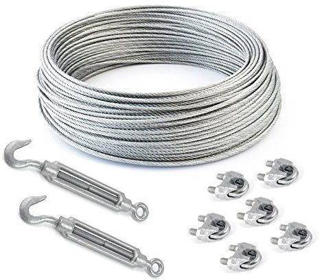 15m DRAHTSEIL SET PVC 3/4mm 6x7 + 6 x SEILKLEMMEN 5mm DIN741 + 2 x SPANNSCHLOSS M5 haken-öse verzinkt Stahlseil Forstseil Windenseil Seil Draht Stahl Drahtseilklemmen Drahtseil Drahtseilklemme Klemme Anschlagseil Spannschlösser Spannschloß Seilspanner Spanner