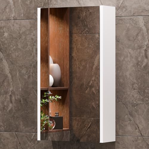 Planetmöbel Armadietto a specchio bagno 40 cm, Armadio da bagno sospeso, Mobile contenitore con anta e 2 ripiani in vetro, 39,6 x 67,7 x 13,8 cm, bianco