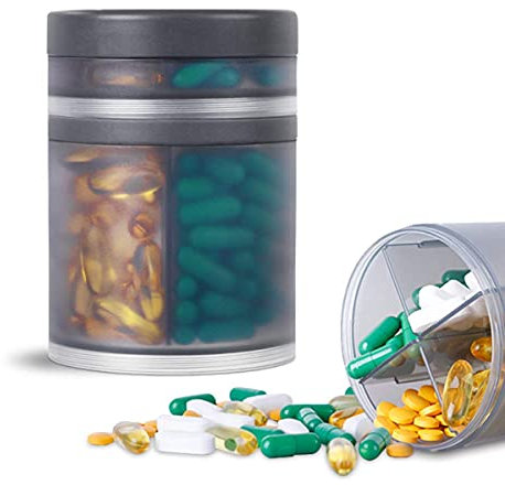 KIGI Tablettenbox Rund 7 Tage Morgens Mittags Abends, Pillendose Klein, Tragbar für Reisen, Medikamentenbox Pillenbox Große Fächer für Nahrungsergänzungsmittel, Vitamin und Fischöl