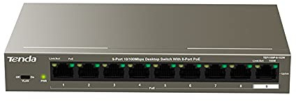 Tenda TEF1109P-8-102W switch di rete Fast Ethernet (10/100) Connessione Ethernet, supporto alimentatore Via Ce Port (PoE) Metallico