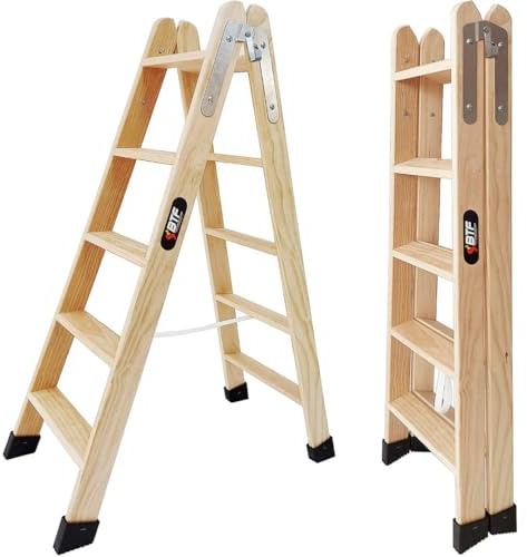 BTF Escaliers en Bois de pin Double montée certifiés |Idéal pour Les Professionnels Peintre, scayoliste, électricien ou même pour Votre Maison! (5+5 Marches)