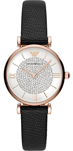 Emporio Armani Watch for Women, Two Hand Movement, 32 mm Rose Gold Stainless Steel Case with a Leather Strap, AR11387