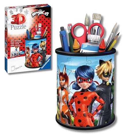 Ravensburger - Puzzle 3d Portapenne Miraculous | Puzzle 3d Bambini A Partire Dagli 6 Anni | Modellismo Da Costruire Bambini Di 54 Pezzi | Regalo Bambino 6 Anni E Più
