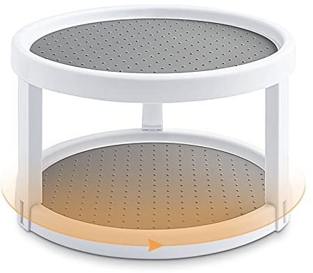 Dbmoon 2-Tier Spice Rack for Inside Cupboard/Cabinet Organiser/Refrigerator/Pantry, Multi-Functional Lazy Susan Turntable, 360°Rotating Racks Jars Cans Bottles, Non-Slip Rotating Condiment Holder