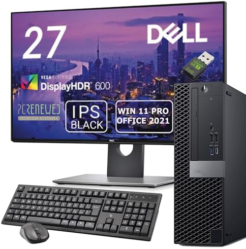 Ordenador de sobremesa reacondicionado i7 8700 hasta 4.6GHz | Monitor de 27 DELL | 32GB de RAM | DVD-RW | 1TB SSD | PC de escritorio para oficina | Windows 11 Pro + Office 2021 | Ratón y teclado