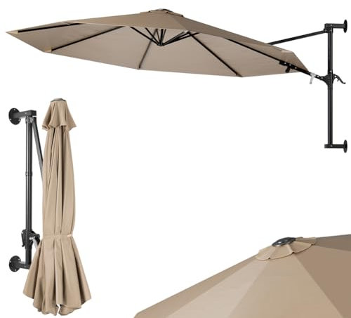 BAKAJI Ombrellone da Parete Giardino Ecru Diametro 300cm Palo Staffa Muro Decentrato Chiusura a Leva Sistema Air Vent Arredamento Salvaspazio Esterno Gazebo Piscina Terrazzo Ambienti Esterni (Tortora)
