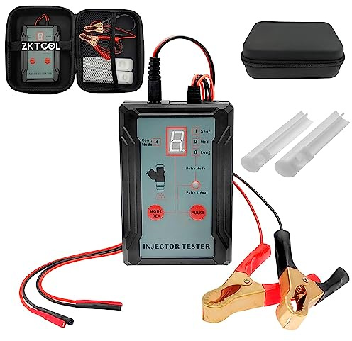 ZKTOOL Universeller Einspritzdüsen-Reiniger Tester-Kit mit 2 Adaptern | 8 Impulsmodi, 12V/5V, Gleichzeitiges Testen von Zwei Injektoren, DIY Reinigungswerkzeug mit Kurzschlussschutz