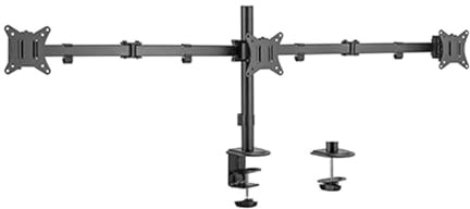 Gembird Verstellbarer Tischhalter für DREI Monitore, 17–27 Zoll, Bis zu 7 kg pro Monitor, 180° Drehung Quer-/Hochformat, 45° Neigung, 90° Schwenkbar, VESA-kompatibel, Schwarz