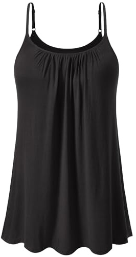 vislivin Top mit Integriertem BH Damen Unterhemd Spaghettiträger Tops Loose Tank Ärmellose Bluse Trägertops S-XXXXL Black M