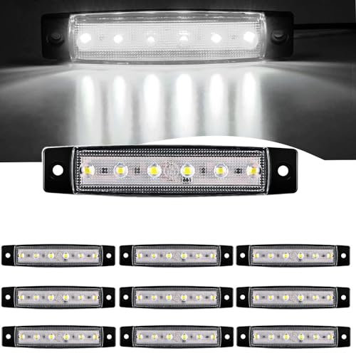VISSQH 10 pcs 12V 24V LED Indicators Side Marker Lights Front Rear Side Light Position Lamps Indicator for most bus, truck, trailer, caravan, tractor etc(White)