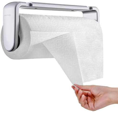 simpletome Paper Towel Holder ONE HAND TEAR Adaptive Tension Arm Adjustable Length 9.4-11inch/24-28cm (Silvery)