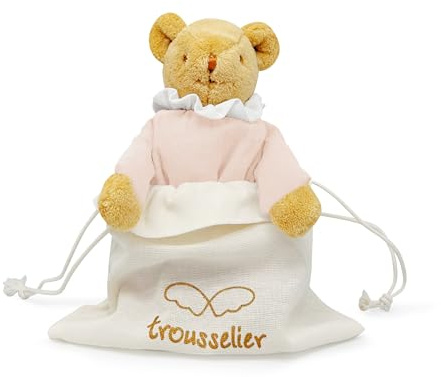 Trousselier - Kuscheltier für Babys, Bär, Babynest mit Rassel – Bär aus Bio-Baumwolle, puderrosa – Geschenk zur Geburt von Neugeborenen Mädchen – Teddybär 20 cm – Kuscheltier zur Geburt Baby Mädchen