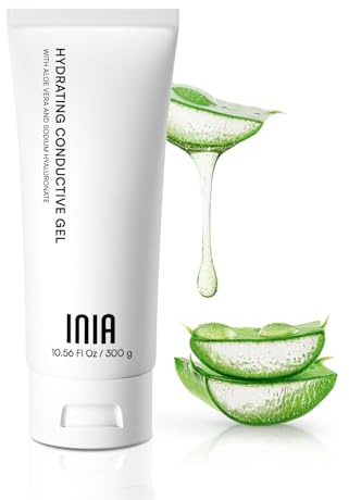 INIA Hydrating Conductive Gel für Gesicht & Körpergeräte 300g | Mikrostrom Gel für Gesichtsmassagegerät und Beauty Geräte, mit Hyaluronsäure für die tägliche Hautpflege