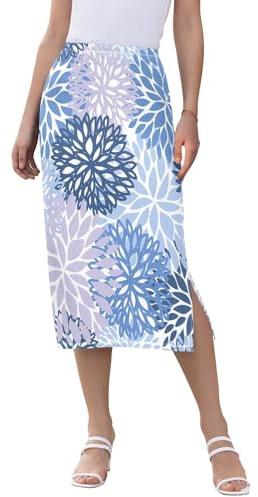 ZRWLUCKY Blue Dahlias Falda Midi Elástica para Mujer Falda de Playa con Abertura Primavera, Dalias azules, XL