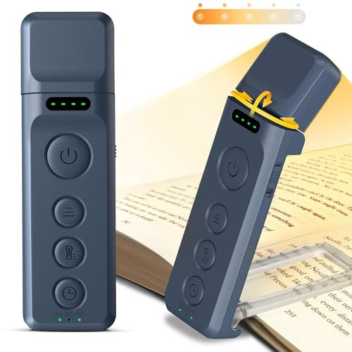 Glocusent Leselampe Buch Klemme, Leselicht mit Einschlafhilfe und Timer, 5 Helligkeitsstufen & 3 Farben, Expert Buchlampe für das Lesen im Bett, USB-C Leselampe für Bücherfreunde (Marineblau)
